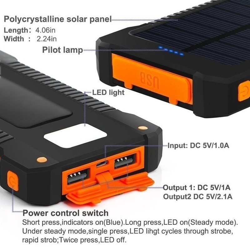 Portable 30000mAh Solar Power Bank Large-Capacity Mobile Phone Charger LED Outdoor Travel PowerBank for IPhone Xiaomi Samsung 7