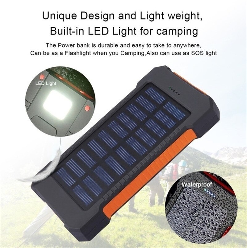 Portable 30000mAh Solar Power Bank Large-Capacity Mobile Phone Charger LED Outdoor Travel PowerBank for IPhone Xiaomi Samsung 8